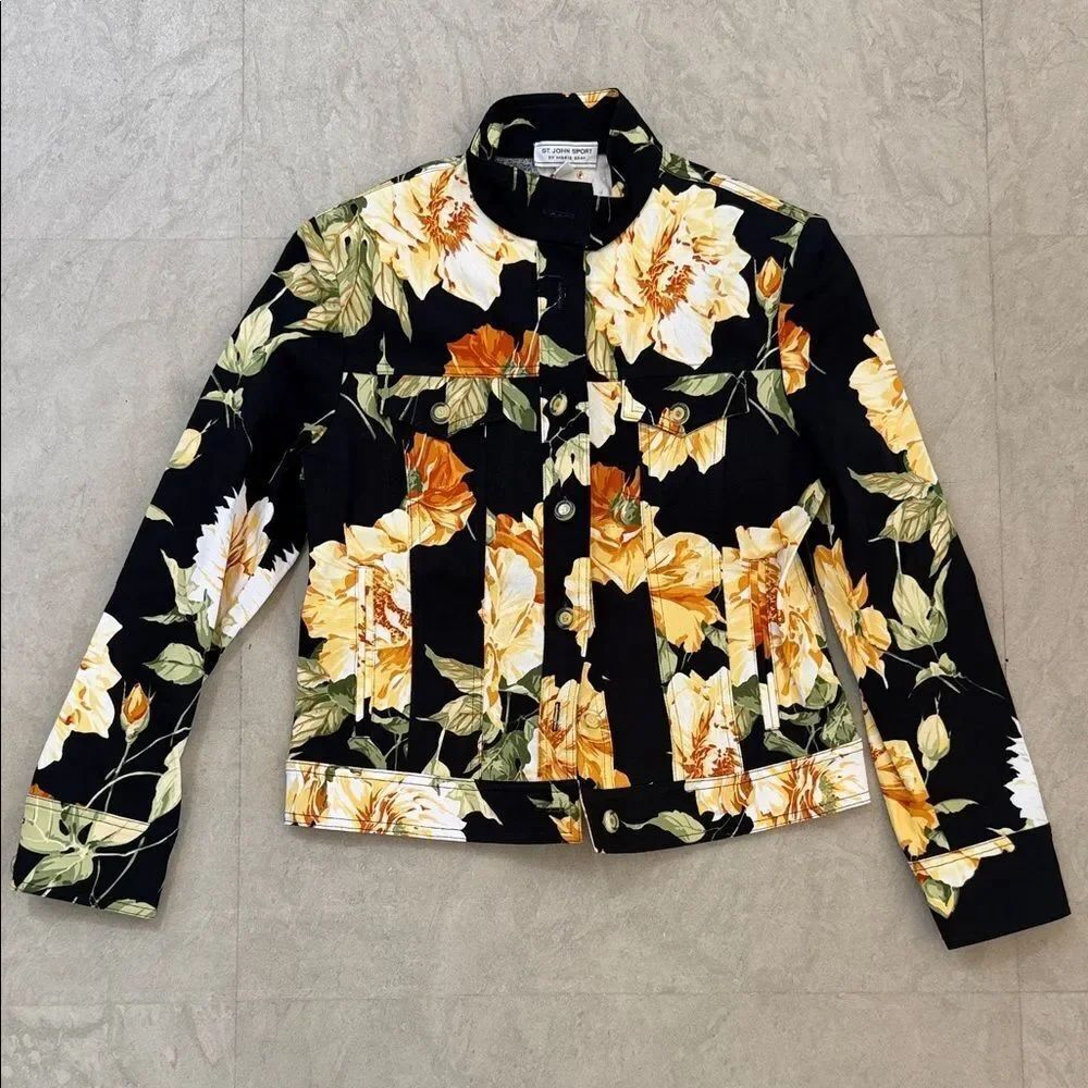 Floral Jean Jacket in Black and Yellow